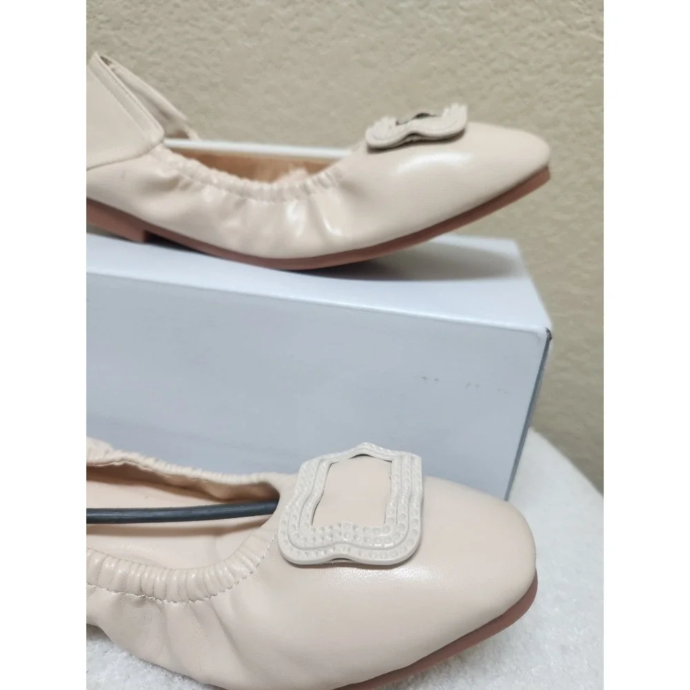 Women's Elastic Glove Flats, Nude Beige Square Toe Ballet Shoes Size 38 US 7.5